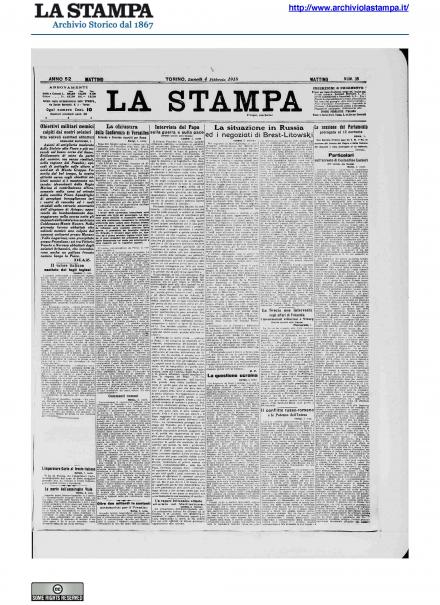 La prima pagina de La Stampa del 4 febbraio 1918