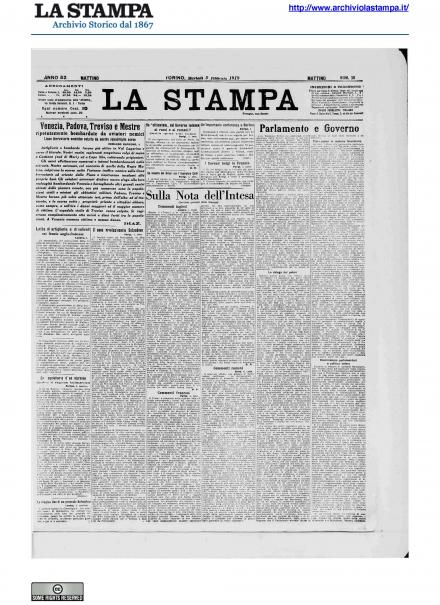 La prima pagina de La Stampa del 5 febbraio 1918