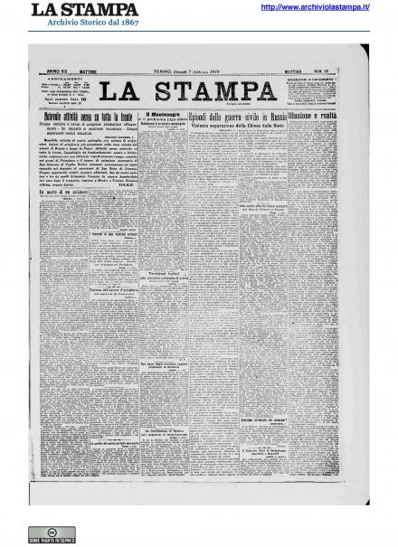La prima pagina de La Stampa del 7 febbraio 1918