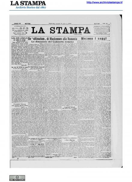 La prima pagina de La Stampa del 11 febbraio 1918
