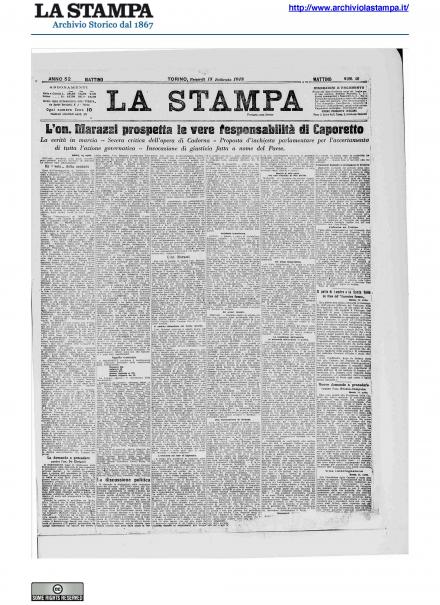 La prima pagina de La Stampa del 15 febbraio 1918