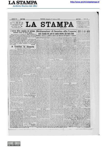 La prima pagina de La Stampa del 17 febbraio 1918