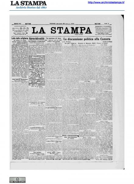 La prima pagina de La Stampa del 20 febbraio 1918