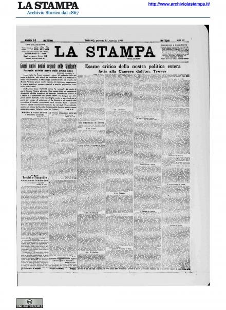La prima pagina de La Stampa del 21 febbraio 1918