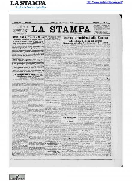 La prima pagina de La Stampa del 22 febbraio 1918