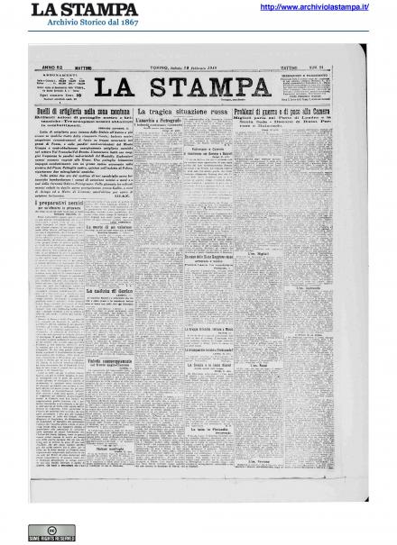 La prima pagina de La Stampa del 23 febbraio 1918