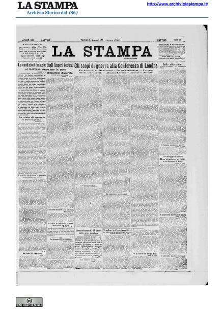 La prima pagina de La Stampa del 25 febbraio 1918