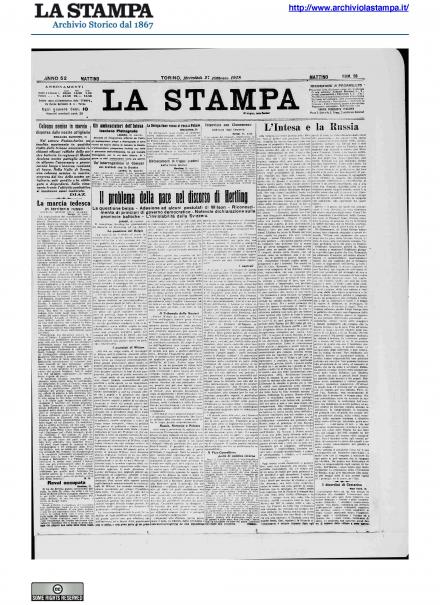 La prima pagina de La Stampa del 27 febbraio 1918