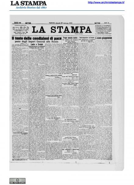 La prima pagina de La Stampa del 28 febbraio 1918