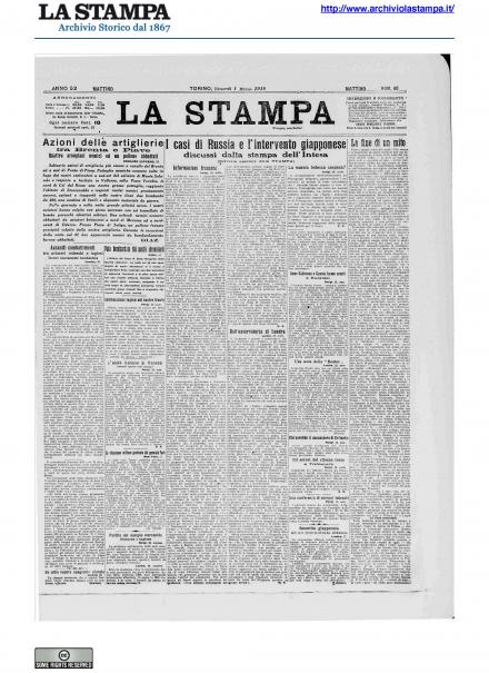La prima pagina de La Stampa del primo marzo 1918