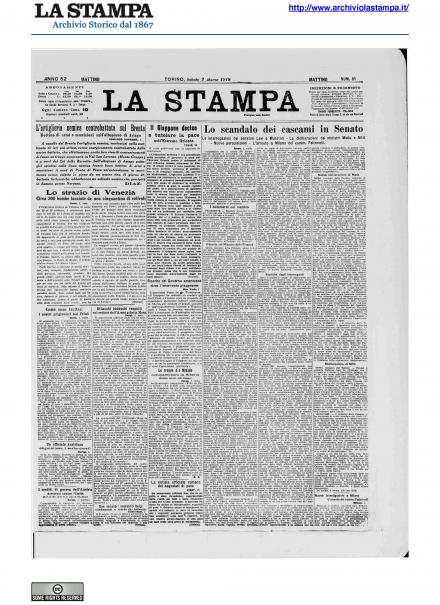 La prima pagina de La Stampa del 2 marzo 1918