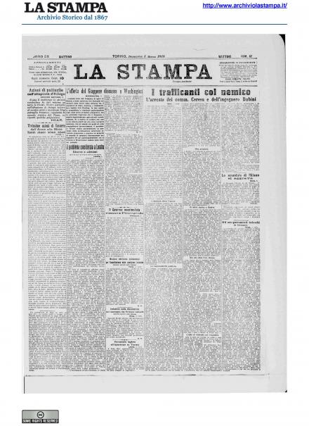 La prima pagina de La Stampa del 3 marzo 1918