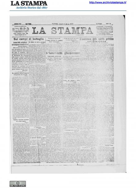 La prima pagina de La Stampa del 4 marzo 1918