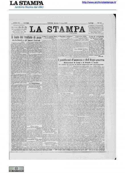 La prima pagina de La Stampa del 5 marzo 1918