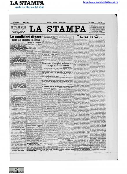 La prima pagina de La Stampa del 7 marzo 1918