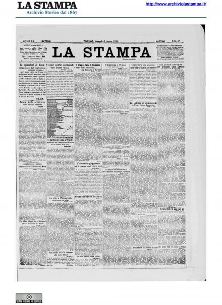 La prima pagina de La Stampa del 8 marzo 1918