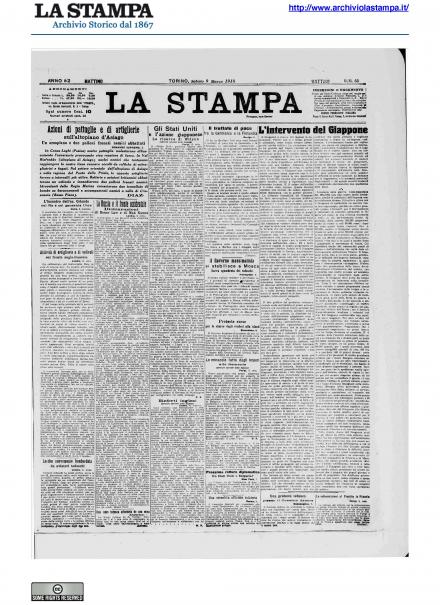 La prima pagina de La Stampa del 9 marzo 1918