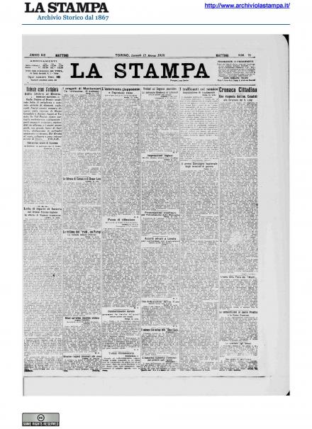 La prima pagina de La Stampa del 11 marzo 1918