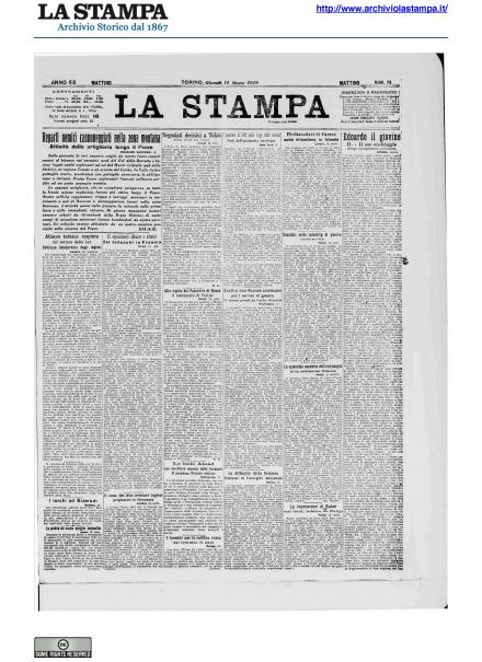 La prima pagina de La Stampa del 14 marzo 1918
