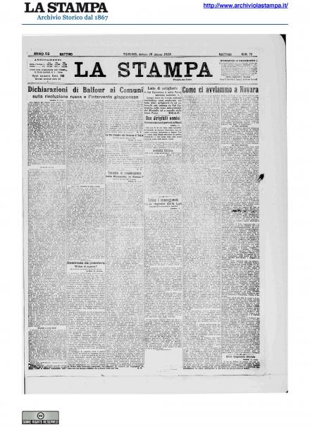 La prima pagina de La Stampa del 16 marzo 1918
