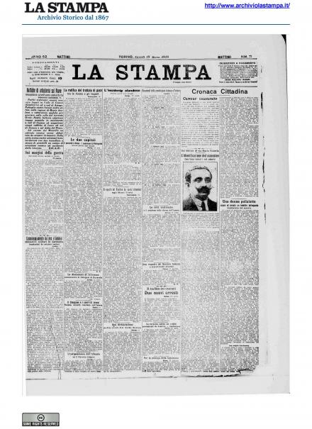 La prima pagina de La Stampa del 18 marzo 1918
