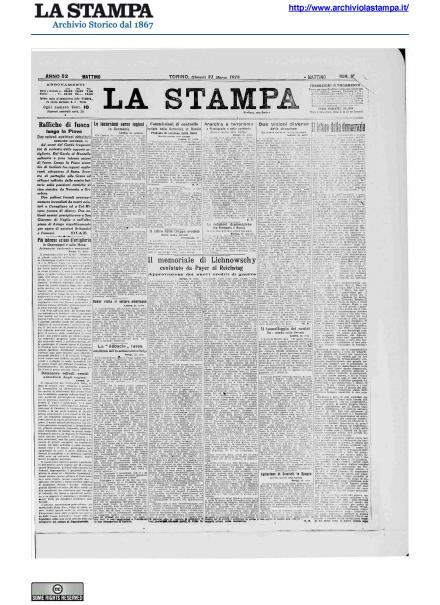 La prima pagina de La Stampa del 21 marzo 1918