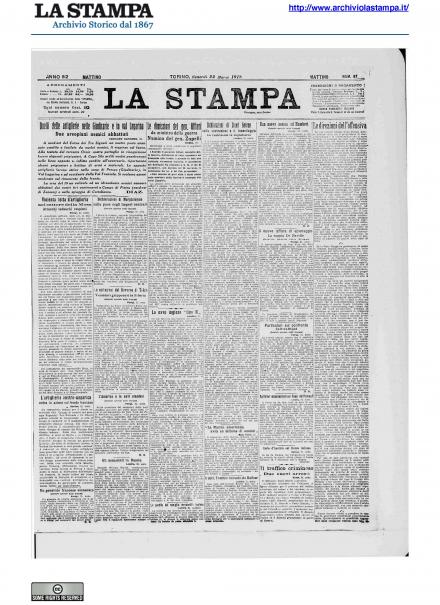 La prima pagina de La Stampa del 22 marzo 1918