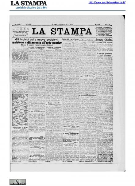 La prima pagina de La Stampa del 25 marzo 1918