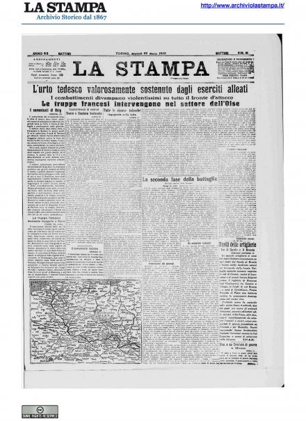 La prima pagina de La Stampa del 26 marzo 1918