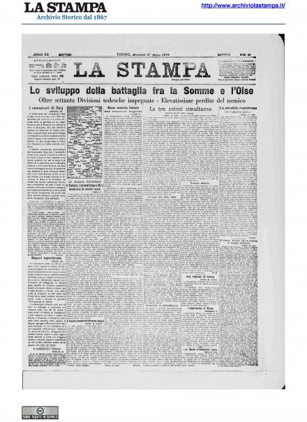 La prima pagina de La Stampa del 27 marzo 1918