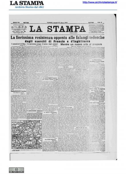 La prima pagina de La Stampa del 28 marzo 1918