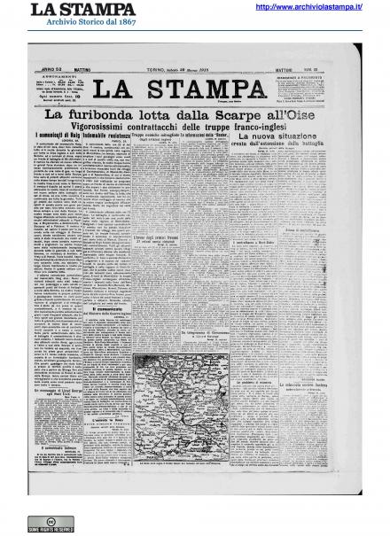 La prima pagina de La Stampa del 30 marzo 1918