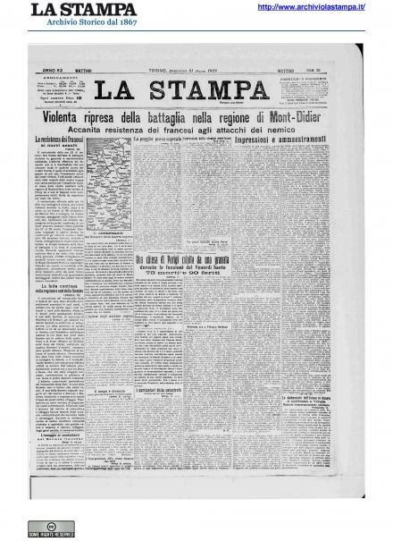 La prima pagina de La Stampa del 31 marzo 1918