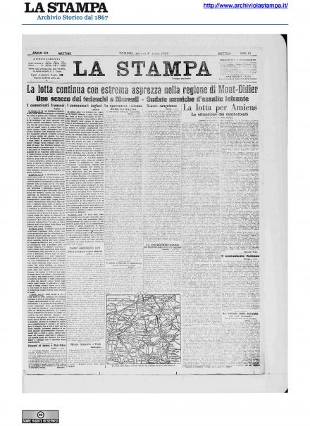 La prima pagina de La Stampa del 2 aprile 1918