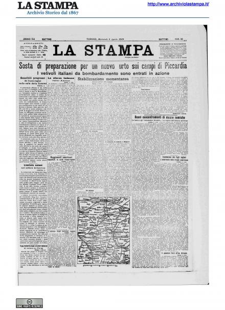 La prima pagina de La Stampa del 3 aprile 1918