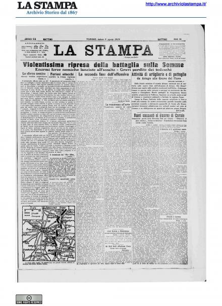 La prima pagina de La Stampa del 6 aprile 1918