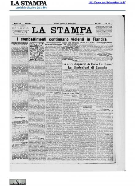 La prima pagina de La Stampa del 16 aprile 1918