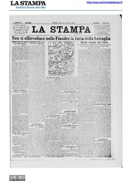 La prima pagina de La Stampa del 17 aprile 1918