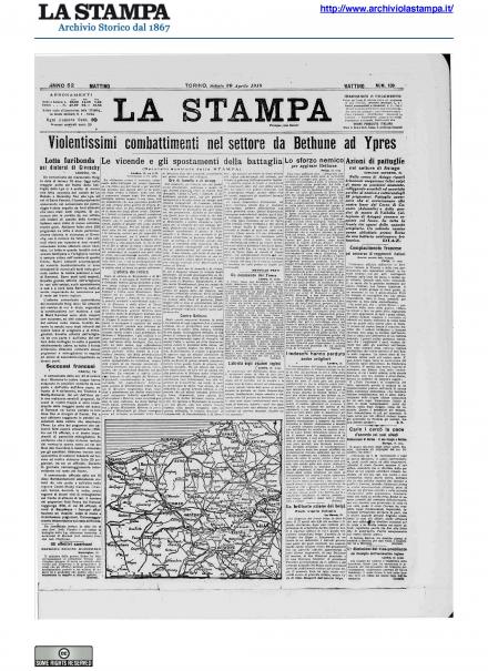La prima pagina de La Stampa del 20 aprile 1918