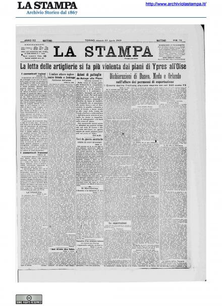 La prima pagina de La Stampa del 25 aprile 1918