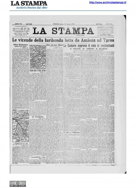 La prima pagina de La Stampa del 27 aprile 1918