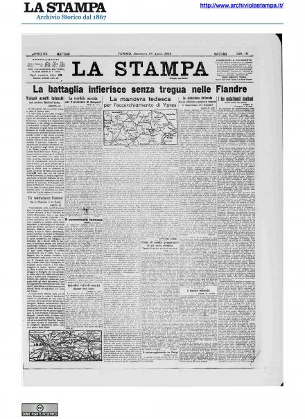 La prima pagina de La Stampa del 28 aprile 1918