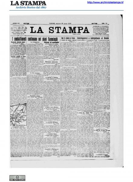 La prima pagina de La Stampa del 30 aprile 1918