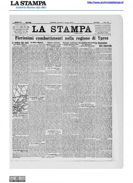 La prima pagina de La Stampa del primo maggio 1918