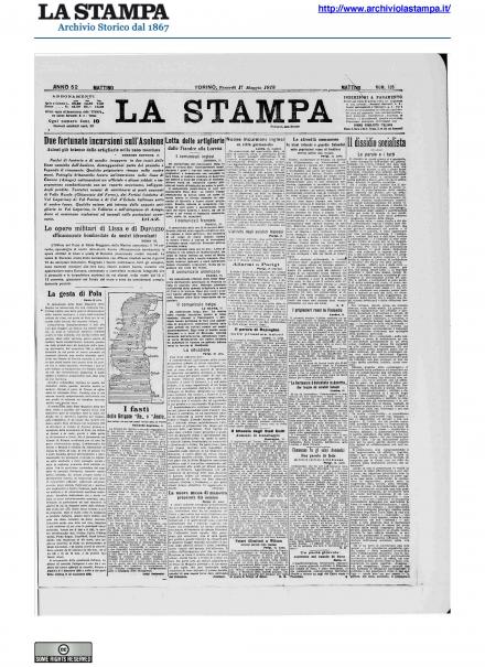 La prima pagina de La Stampa del 17 maggio 1918