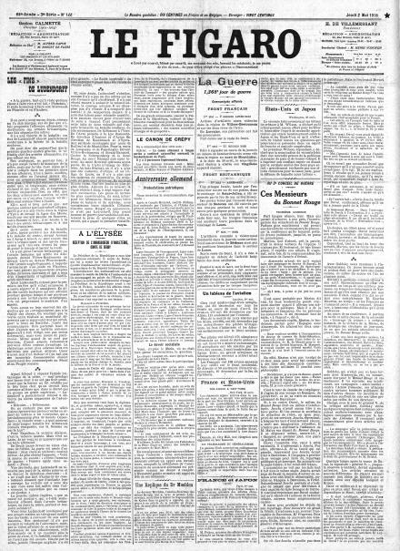 La prima pagina de Le Figaro del 2 maggio 1918