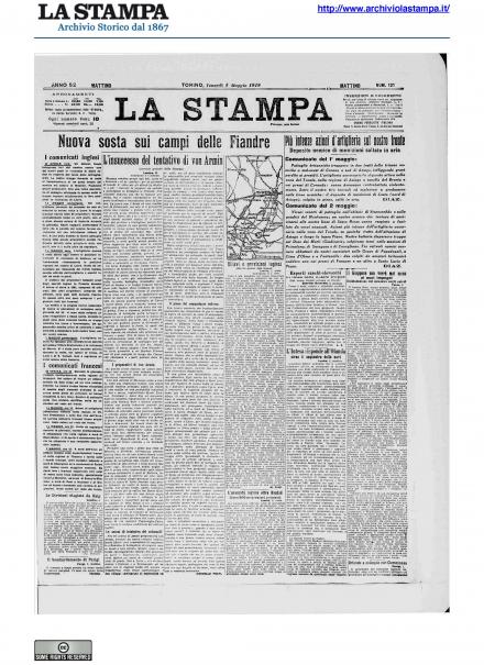 La prima pagina de La Stampa del 3 maggio 1918