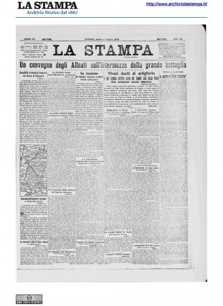 La prima pagina de La Stampa del 4 maggio 1918