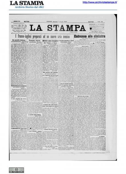 La prima pagina de La Stampa del 7 maggio 1918