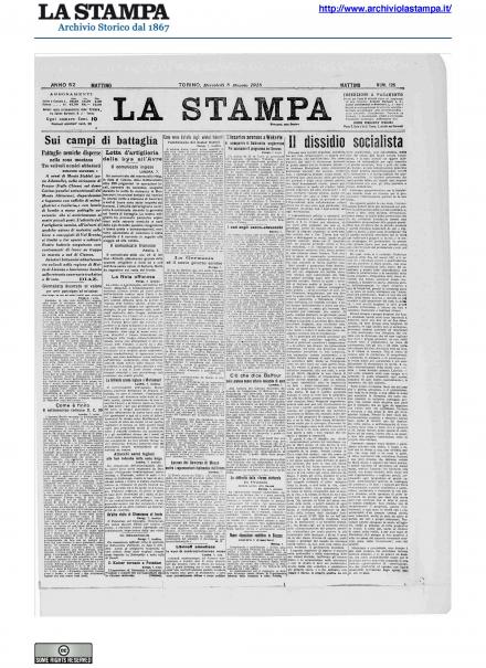 La prima pagina de La Stampa del 8 maggio 1918
